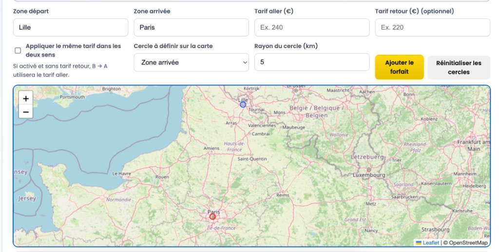Back-office VTChapp : forfaits zones, flotte et portail chauffeur VTC